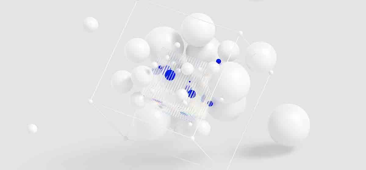 白色和蓝色球体的3D渲染