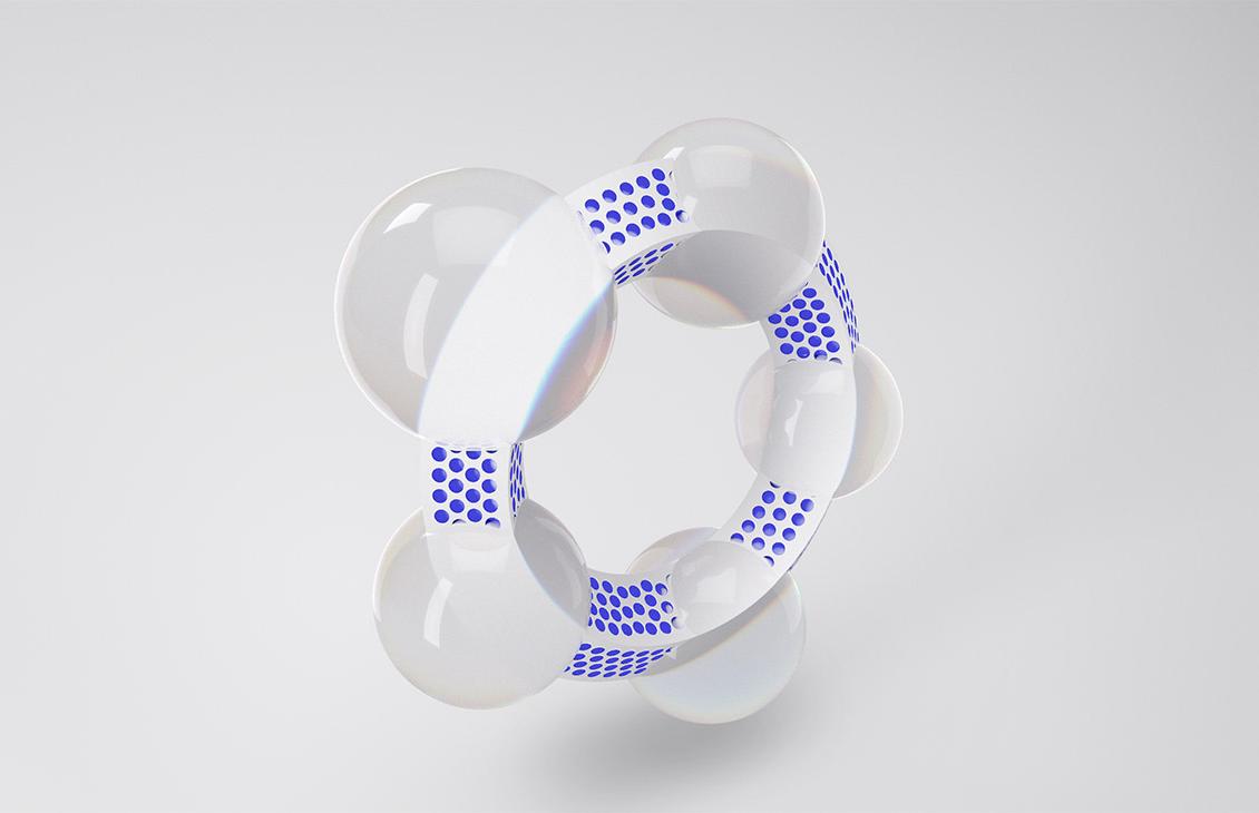 摘要图像显示一个由5个白球和5个蓝点组成的白环.