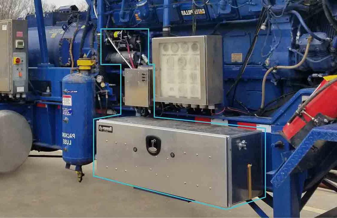 图为安装在泵上的PumpIRIS系统. PumpIRIS系统用蓝色标出. 