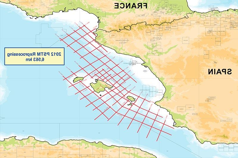 2012年再处理二维数据的西班牙近海测量图. 