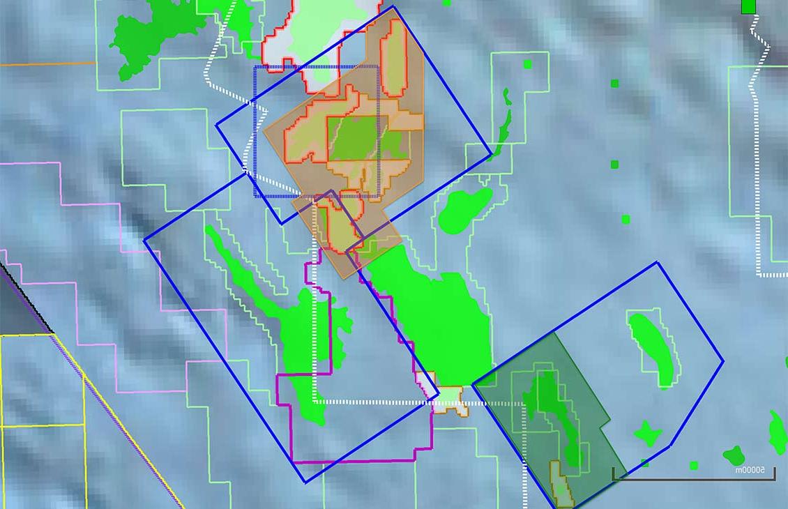 图为桑托斯盆地中部可用的三维地震数据和许可证区块