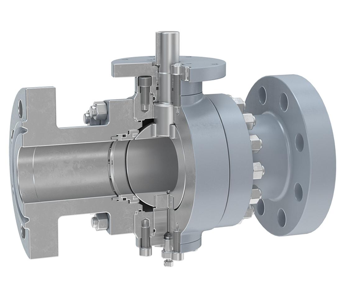 Cutaway of a B4 side-entry ball valve